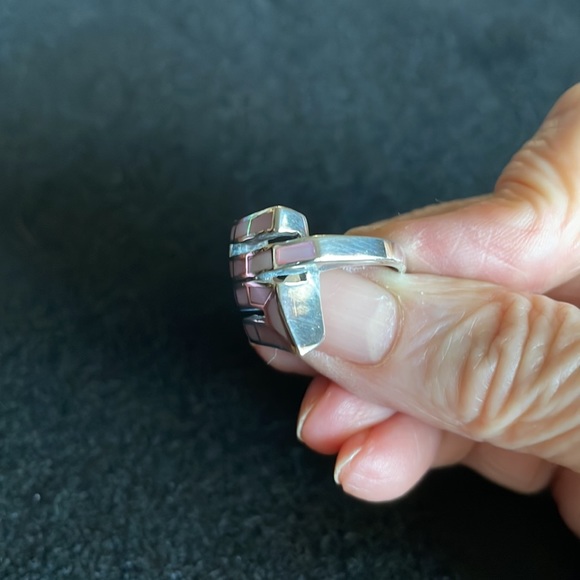 Iridescent Pink Shell Sterling Ring - Picture 2 of 3